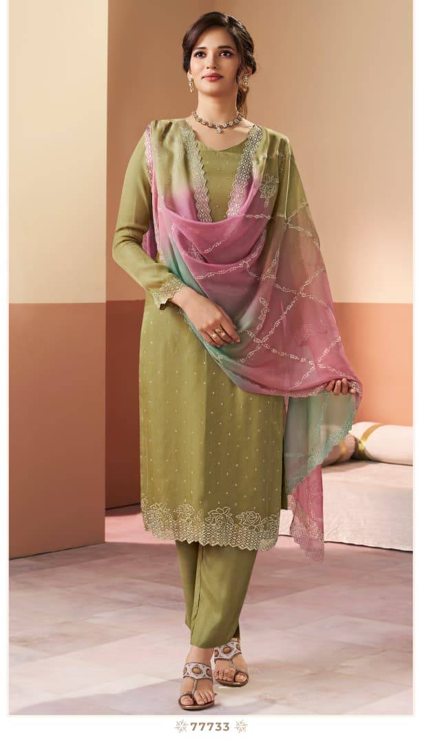 Kuleesh rangat by Vinay Fashion 77731 To 77734 Series Designer Festive Suits Collection Beautiful Stylish Fancy Colorful Party Wear & Occasional Wear PREMIUM GLITTER SILK Dresses At Wholesale Price